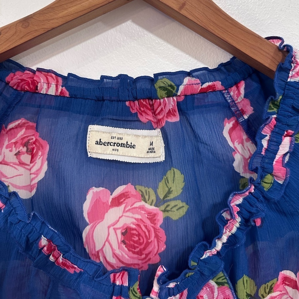 Abercrombie & Fitch Y2K Sheer Floral Short Sleeve Blouse Ruffle Size XS - Picture 2 of 8